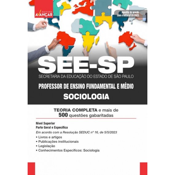 SEE SP - Secretaria da Educação do Estado de São Paulo - Professor de Ensino Fundamental e Médio - SOCIOLOGIA: IMPRESSA - FRETE GRÁTIS + E-BOOK