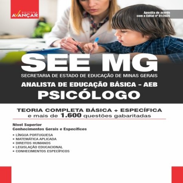 SEE MG 2025 - Analista de Educação Básica (AEB): PSICÓLOGO 