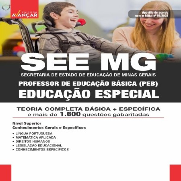 SEE MG 2025 - Professor de Educação Básica (PEB): EDUCAÇÃO ESPECIAL
