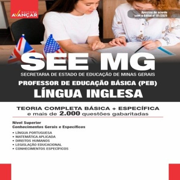 SEE MG 2025 - Professor de Educação Básica (PEB): LÍNGUA INGLESA