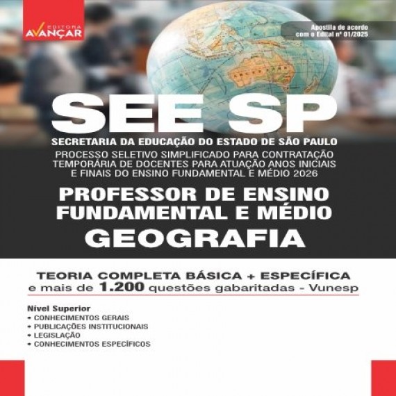 SEE SP  - CONTRATAÇÃO TEMPORÁRIA DE DOCENTES 2026 - PROFESSOR: GEOGRAFIA