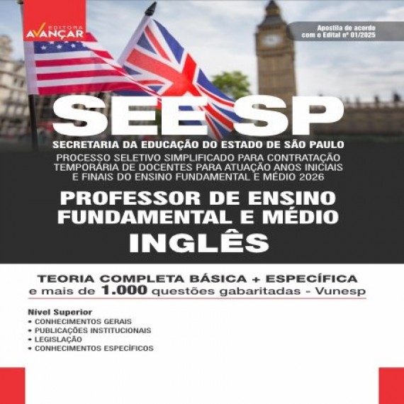 SEE SP  - CONTRATAÇÃO TEMPORÁRIA DE DOCENTES 2026 - PROFESSOR: INGLÊS