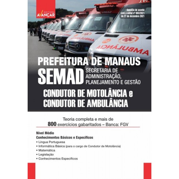 SEMAD AM - Prefeitura de Manaus - Condutor de Ambulância e Condutor de Motolância: E-book