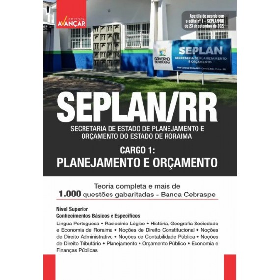 SEPLAN RR - Secretaria de Estado de Planejamento e Orçamento - Cargo 1: Planejamento e Orçamento - E-BOOK - Liberação Imediata