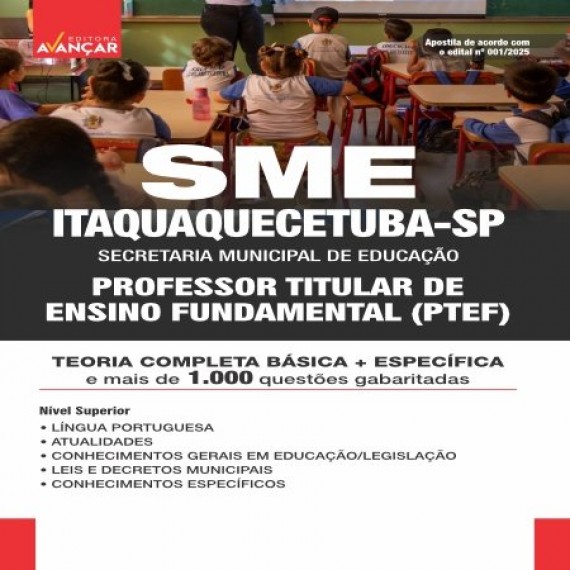 SME ITAQUAQUECETUBA-SP 2025 - Professor Titular de Ensino Fundamental (PTEF)