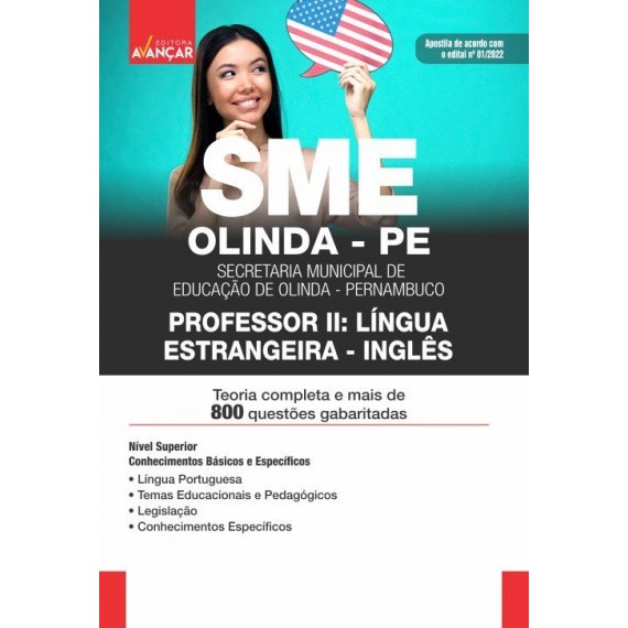 SME OLINDA PE - Prefeitura de Olinda PE - Professor II: INGLÊS - IMPRESSA - E-book de bônus com Liberação Imediata