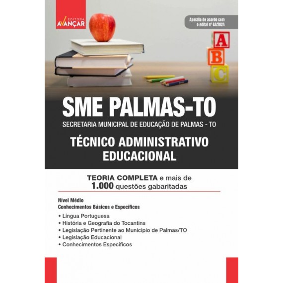 SME PALMAS TO 2024 - Técnico Administrativo Educacional: IMPRESSO + E-BOOK - Frete Grátis