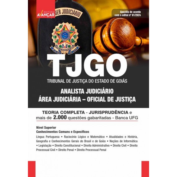 TJ GO 2024- Oficial de Justiça - Conhecimentos básicos + específicos: IMPRESSO - Frete grátis +  E-BOOK - Liberação Imediata