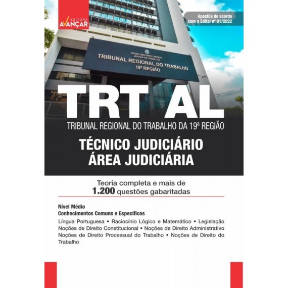 TRT AL - Tribunal Regional do Trabalho da 19º Região - Técnico Judiciário - Área Judiciária - IMPRESSA - FRETE GRÁTIS - E-book com Liberação Imediata