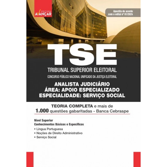 TSE UNIFICADO 2024 - TRIBUNAL SUPERIOR ELEITORAL - SERVIÇO SOCIAL: IMPRESSA- FRETE GRÁTIS