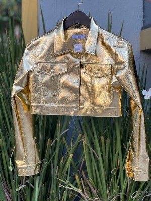 Jaqueta Cropped Courino Metalizada - Dourada