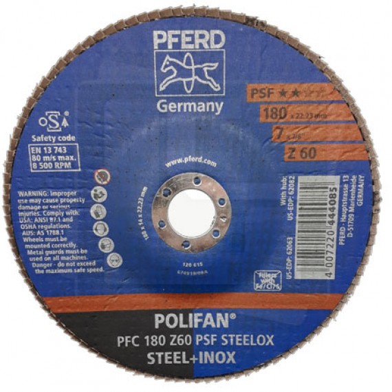 Flap Disc Polifan PFC 180 Z60 PSF Steelox - PFERD